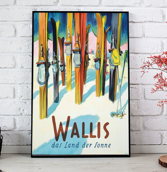 Wallis, Das Land der Sonne.  Swiss Vintage Winte Sports Poster.