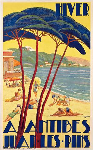 A Antibes Juan Les-Pins - Hiver French Vintage Travel Poster