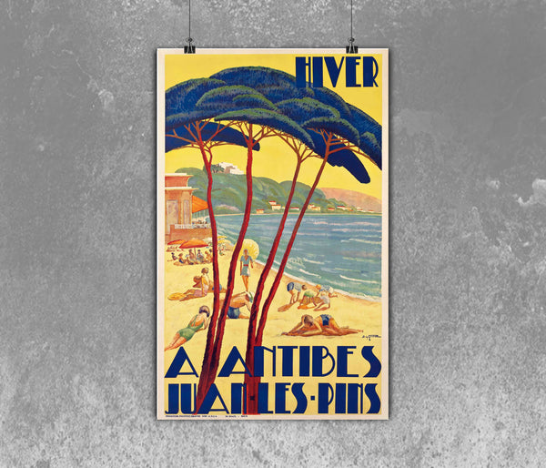 A Antibes Juan Les-Pins - Hiver French Vintage Travel Poster