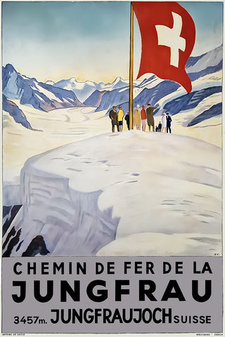 Jungfrau Railway Swiss Vintage Travel Poster by Cardineux 1928