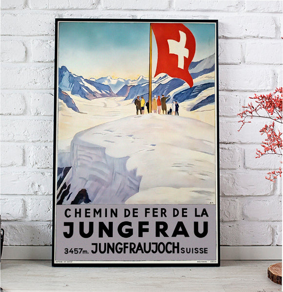 Jungfrau Railway Swiss Vintage Travel Poster by Cardineux 1928