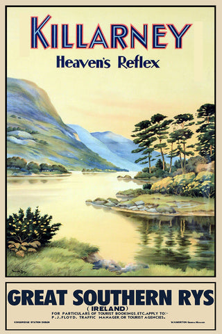 Killarney -Heaven Reflex- Greath Southern Rys. Vintage Travel Poster