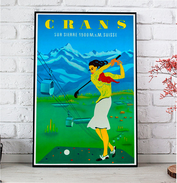 Crans sur Sierra 1500 m  Swiss Vintage Travel Poster