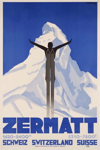 Zermatt Wintersports Swiss Vintage Skiing Poster