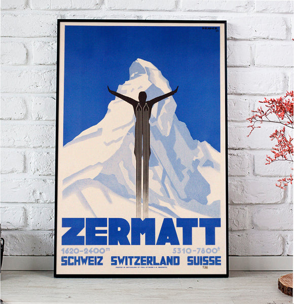 Zermatt Wintersports Swiss Vintage Skiing Poster