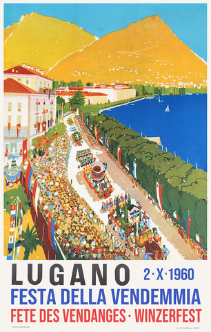 Lugano Festa Della Vendemmia 1960 Winter Festival Poster