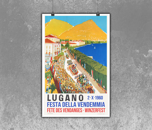 Lugano Festa Della Vendemmia 1960 Winter Festival Poster