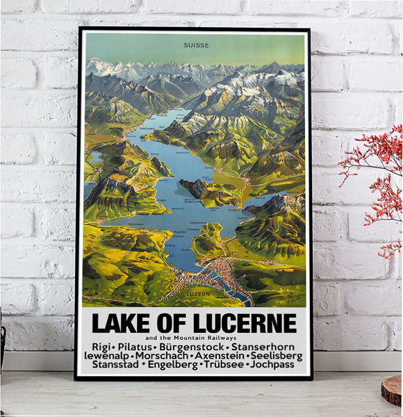 Lake of Lucerna The Mountain Railways Vintage Travel Poster