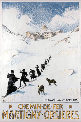 La Grand Sant Bernards.  Chemin-de-Fer Martigny - Orsieres,  by  Muret, Albert Vintage Travel Poster 