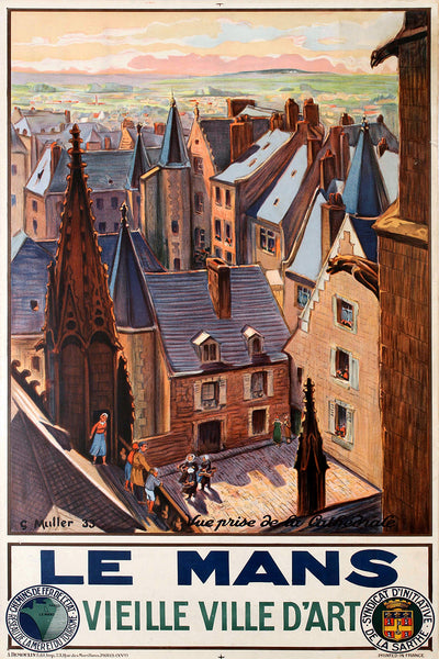 Le Mans Vieille ville d'art Vintage Travel Poster by G. Muller 1933