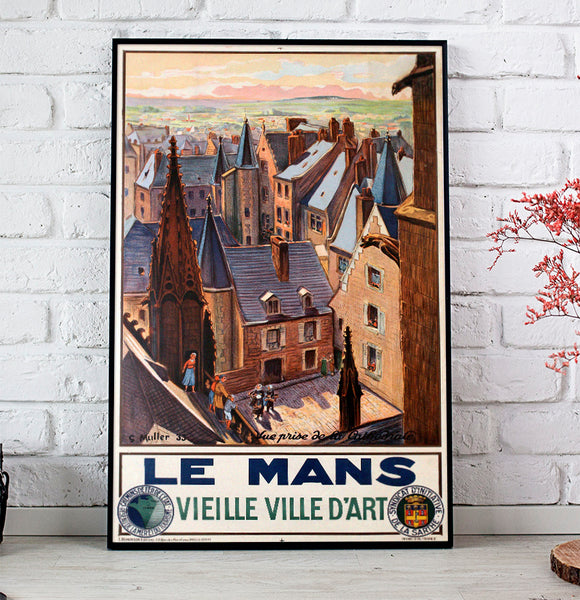 Le Mans Vieille ville d'art Vintage Travel Poster by G. Muller 1933