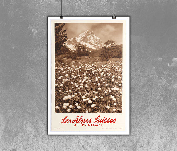 Les Alpes Suisses Au Printemps Alps in Spring-Black and White  Vintage Poster