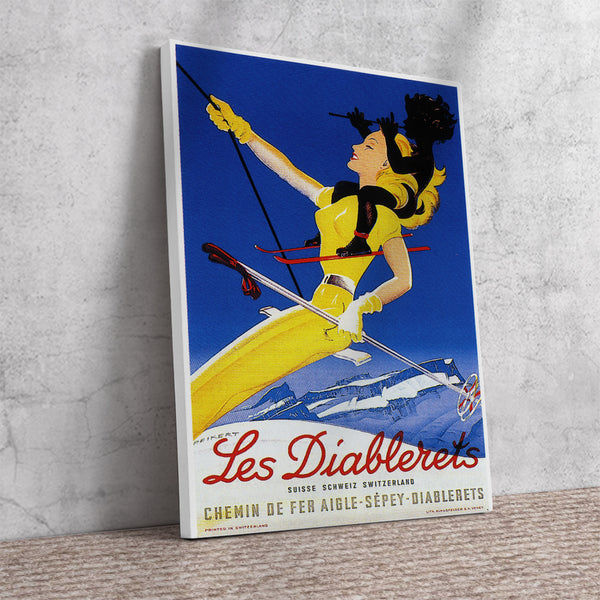 Les Diablerets, Swiss Skiing Vintage Poster by Martin Peikert