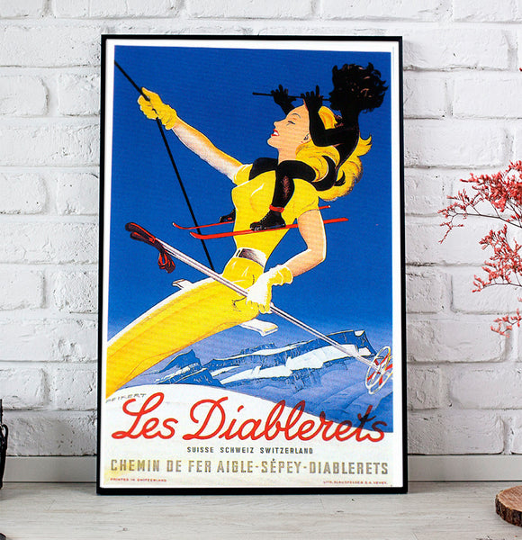 Les Diablerets, Swiss Skiing Vintage Poster by Martin Peikert