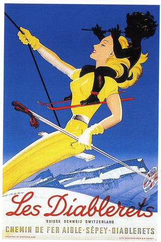 Les Diablerets, Swiss Skiing Vintage Poster by Martin Peikert