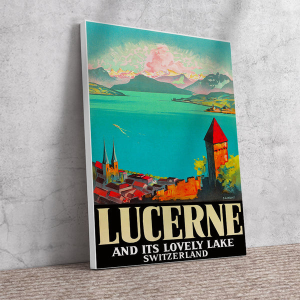 Lucerne and its lovely lake. Swiss Vintage Travel Poster Canvas