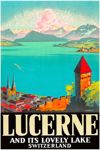 Lucerne and its lovely lake. Swiss Vintage Travel Poster