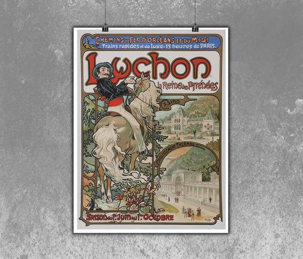 Luchon Railway Poster La Reine des Pyrenees Vitage Posters