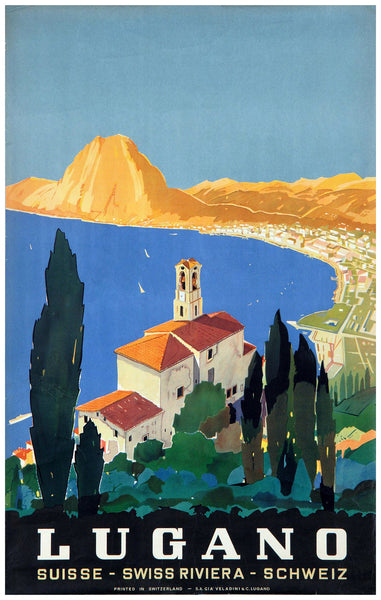 Lugano Lake Vintage Swiss Poster  1956s