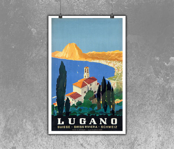 Lugano Lake Vintage Swiss Poster  1956s