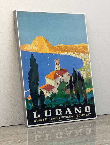 Lugano Lake Vintage Swiss Poster  1956s Canvas