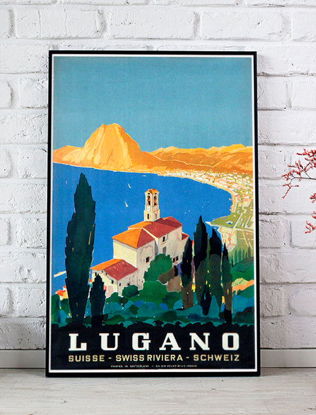 Lugano Lake Vintage Swiss Poster  1956s