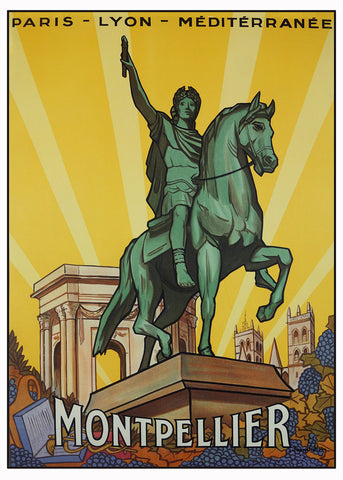 Montpellier, Statue of Louis XIV  Vintage Poster by PLM