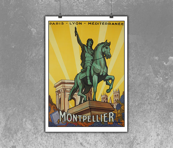 Montpellier, Statue of Louis XIV  Vintage Poster by PLM