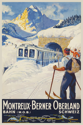 Montreux-Berner Oberland Swiss Vintage Railroad Poster by Elzingre 1934