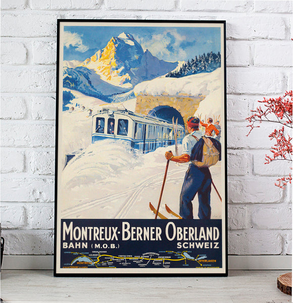 Montreux-Berner Oberland Swiss Vintage Railroad Poster by Elzingre 1934