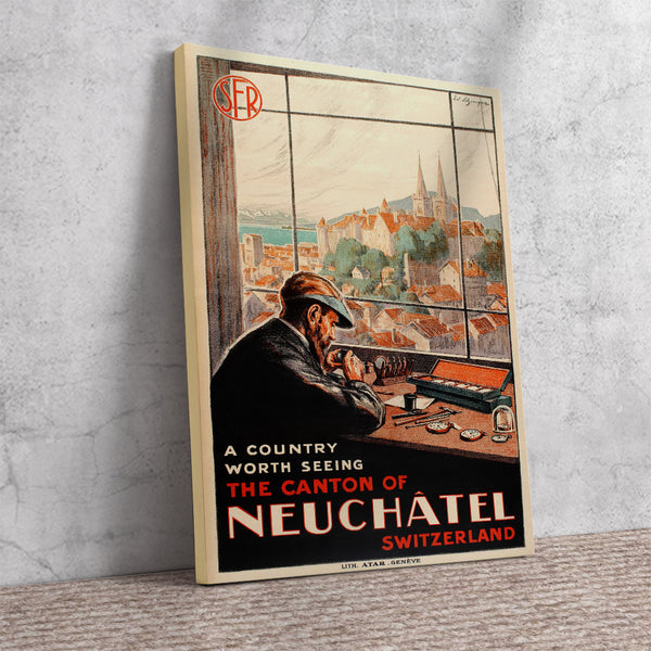 The Canton of Neuchatel, Swiss Vintage Travel Poster by Elzingre 1923