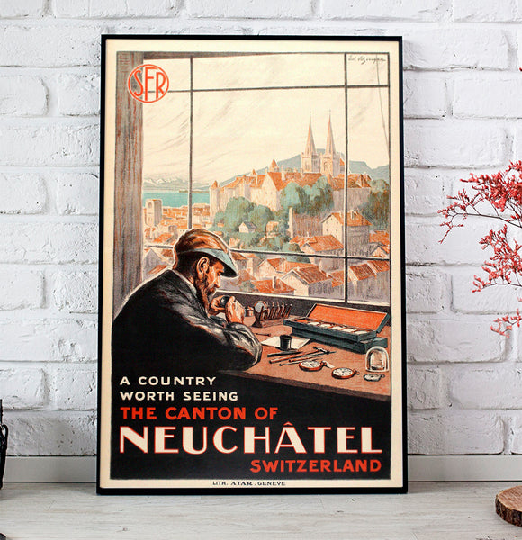 The Canton of Neuchatel, Swiss Vintage Travel Poster by Elzingre 1923