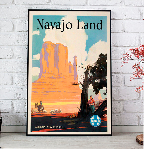 Navajo Land Arizona-New Mexico Poster for Native Americans by Santa Fe Railway Corp.