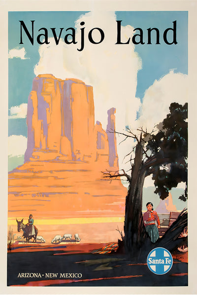 Navajo Land Arizona-New Mexico Poster for Native Americans by Santa Fe Railway Corp.