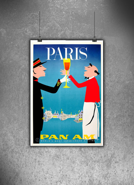 Pan American Paris Vintage PAirline Advertising Poster 