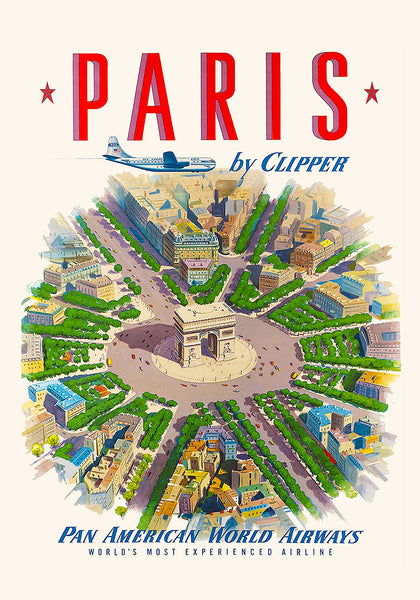 Pan American: Paris by Clipper Arch of Triumph Travel Poster c.1951 Arc de Triomphe