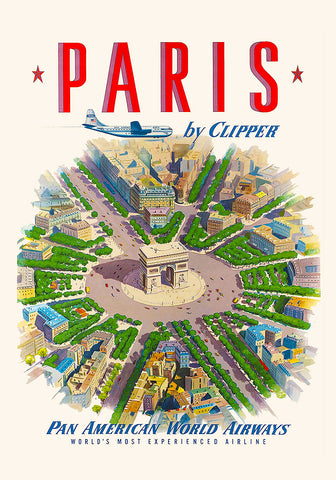 Pan American: Paris by Clipper Arch of Triumph Travel Poster c.1951 Arc de Triomphe