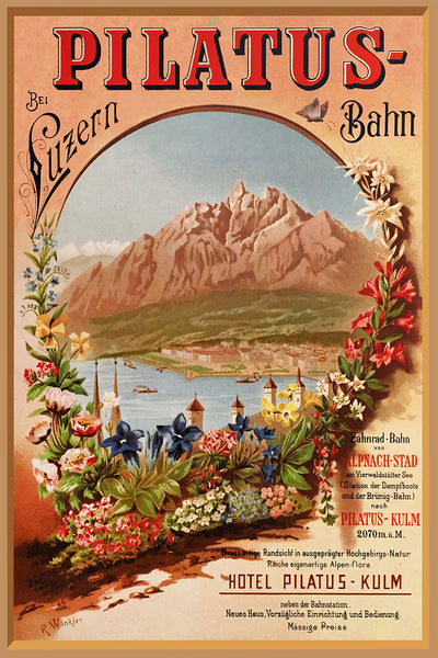 Pilatus Bahn Bei Luzern-Hotel Pilatus Kulm Vintage Travel Poster by R.Winkler