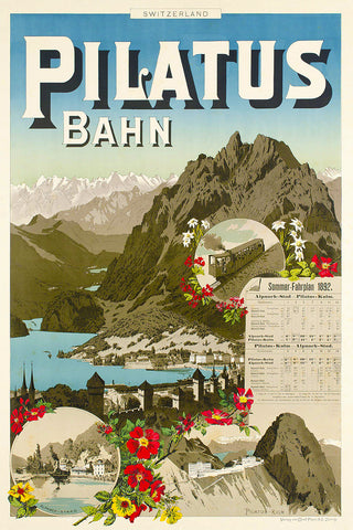 Pilatus Bahn, Sommer - Fahrplan 1892 Vintage Travel Poster  by Johannes Weber