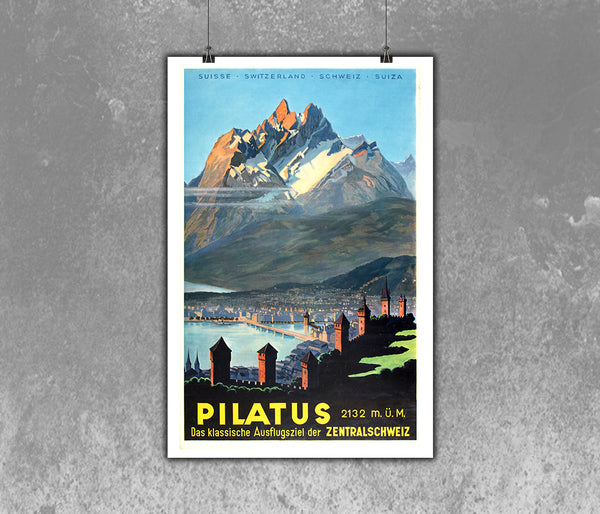 Pilatus 2132 m. Das Klassische Austlugszile der ZentralSchweiz- Vintage Travel Poster