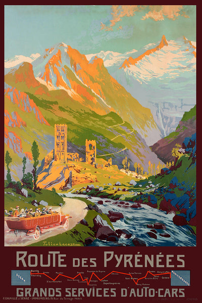 Route des Pyrenees France Vintage Poster 1920