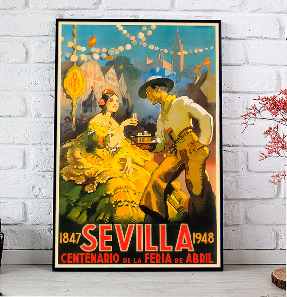 Sevilla Festival Poster Feria de Abril 1948  Vintage, whimsical 1948 advertising poster by Braulio Ruiz Sanchez