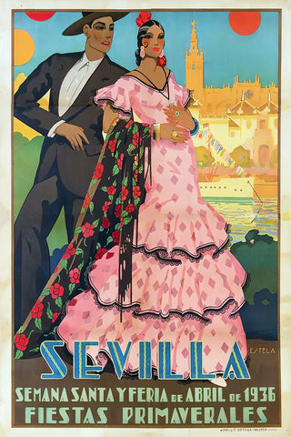 Sevilla Feria de Abril 1936 Vintage Festival Poster by Estela Anton