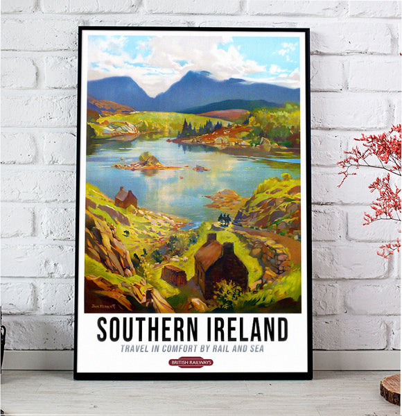 Southern Ireland British Railway Vintage Poster Travel in Comfort by Rail and Sea