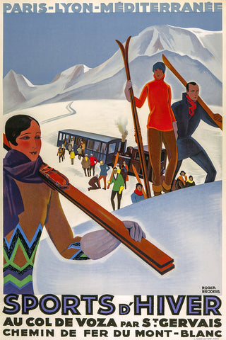 Sports d'Hiver Au Col de Voza par St. Gervais Vintage Winter Poster by Roger Broders