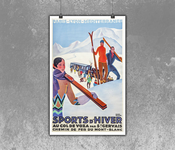Sports d'Hiver Au Col de Voza par St. Gervais Vintage Winter Poster by Roger Broders
