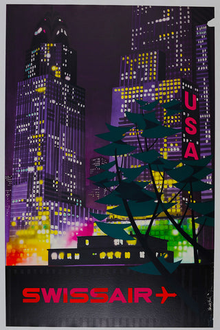 USA, Swissair Travel Poster 1950s by Henri OTT