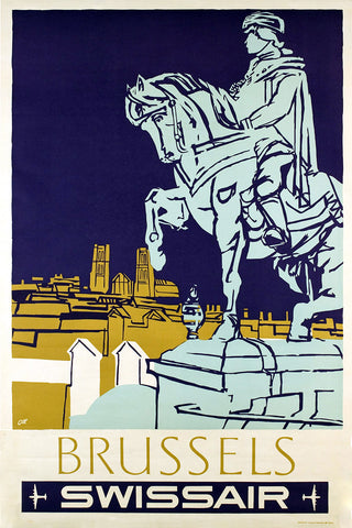 Brussels, Swissair Travel Poster 1950s by Henri OTT