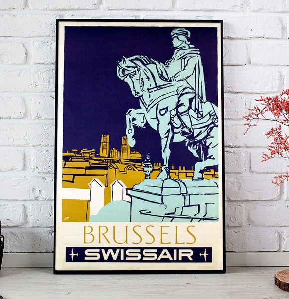 Brussels, Swissair Travel Poster 1950s by Henri OTT