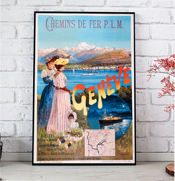 Genève, Chemins de fer PLM French Vintage Travel Poster